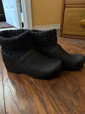 Dansko Black Sweater Knit-Cuff Slip-On Clogs